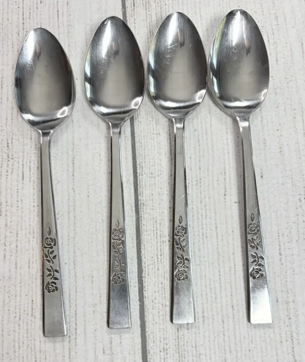 Oxford Hall OXH3 Stainless 4 Oval Soup Spoons Rose Burnished Japan Flatware